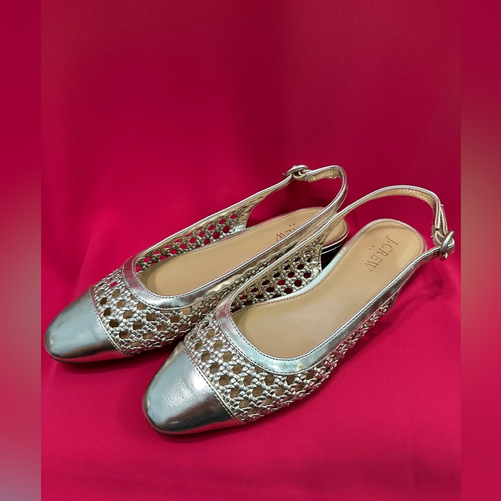 J. Crew Light Gold Woven Faux Leather Cap Toe Slingback Flats Size 7
